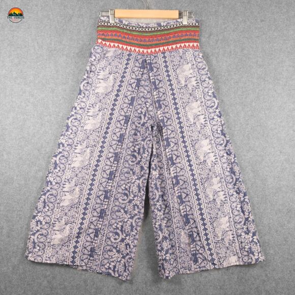Palazzo Pants Wide Leg Multicolor Elastic Waist Paisley Cotton Knit Women's M - Picture 1 of 11